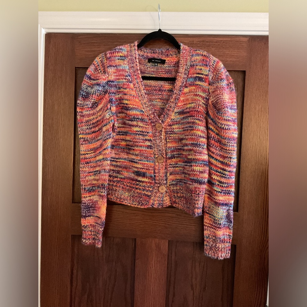 En Saison Multicolor V-Neck Button Cardigan Sweater - Pink Orange Purple Cream